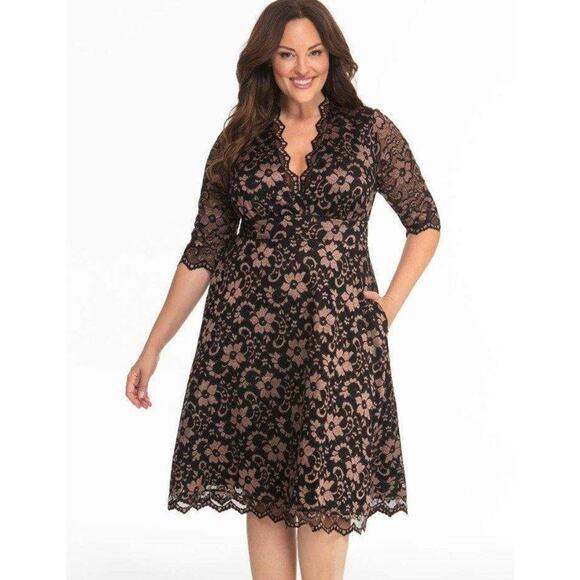 Kiyonna Cocktail Party Dress Mon Cherie Style Lace Rose Gold Pockets Sze 10-12 - Picture 8 of 8